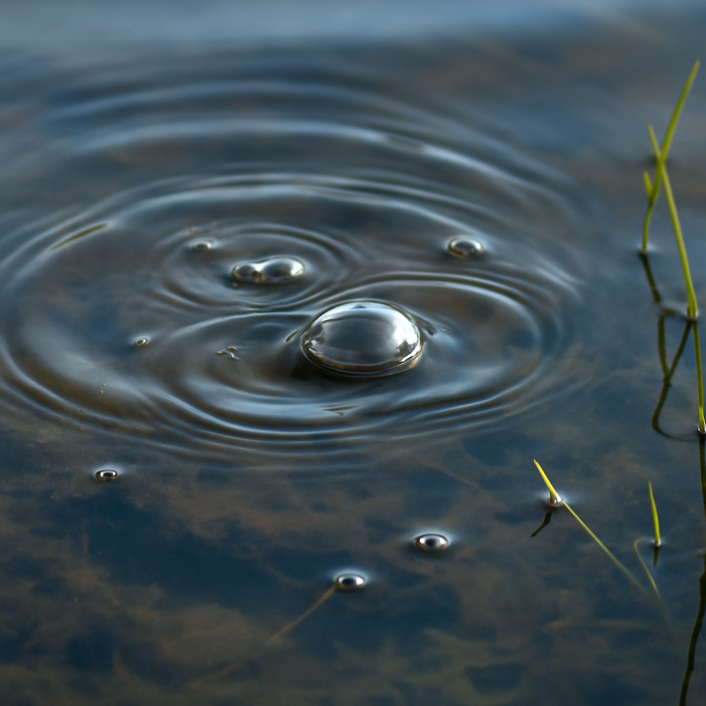 pond smells and odors - low-oxygen pond releasing trapped gases